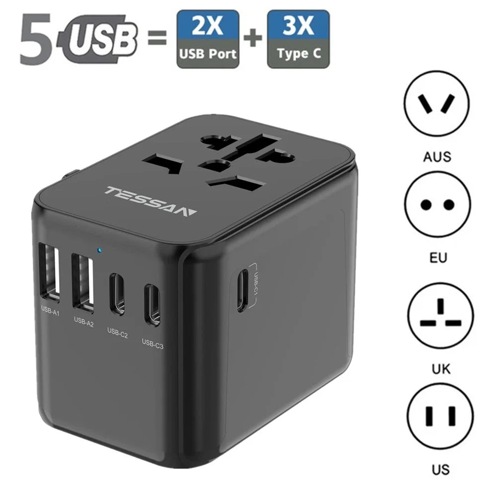 TESSAN Universal Travel Plug 28W, international Power Adapter with 2 USB , 3 USB C Port / 633FV