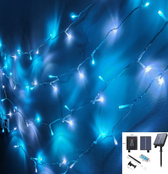 [ STARZ ] Outdoor Solar Powered 10 Meter 100 Led String Light, White + Light Blue. Sunlight + USB charge + Remote Control