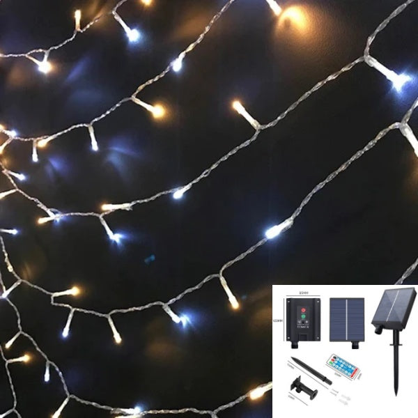 [ STARZ ] Outdoor Solar Powered 10 Meter 100 Led String Light, White + Warm. Sunlight + USB charge + Remote Control