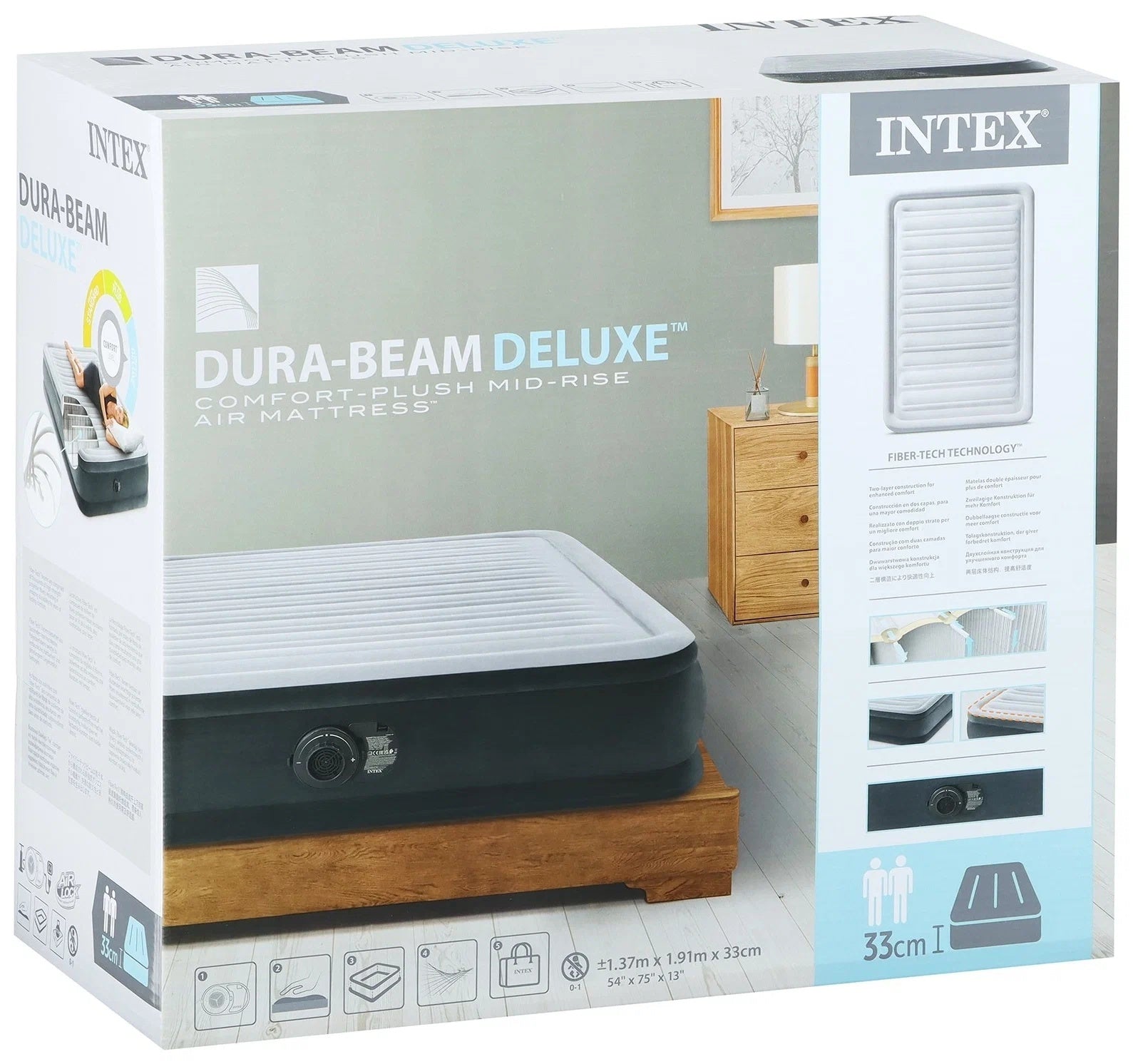 INTEX Fiber Tech Dura Beam Plus Queen Size Built In Pump Air Mattress