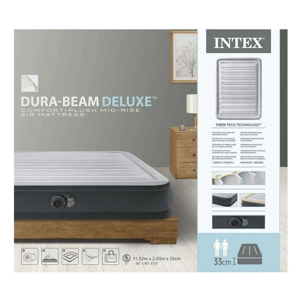 INTEX Fiber Tech Dura Beam Plus Super Queen Size Built In Pump Air Mattress