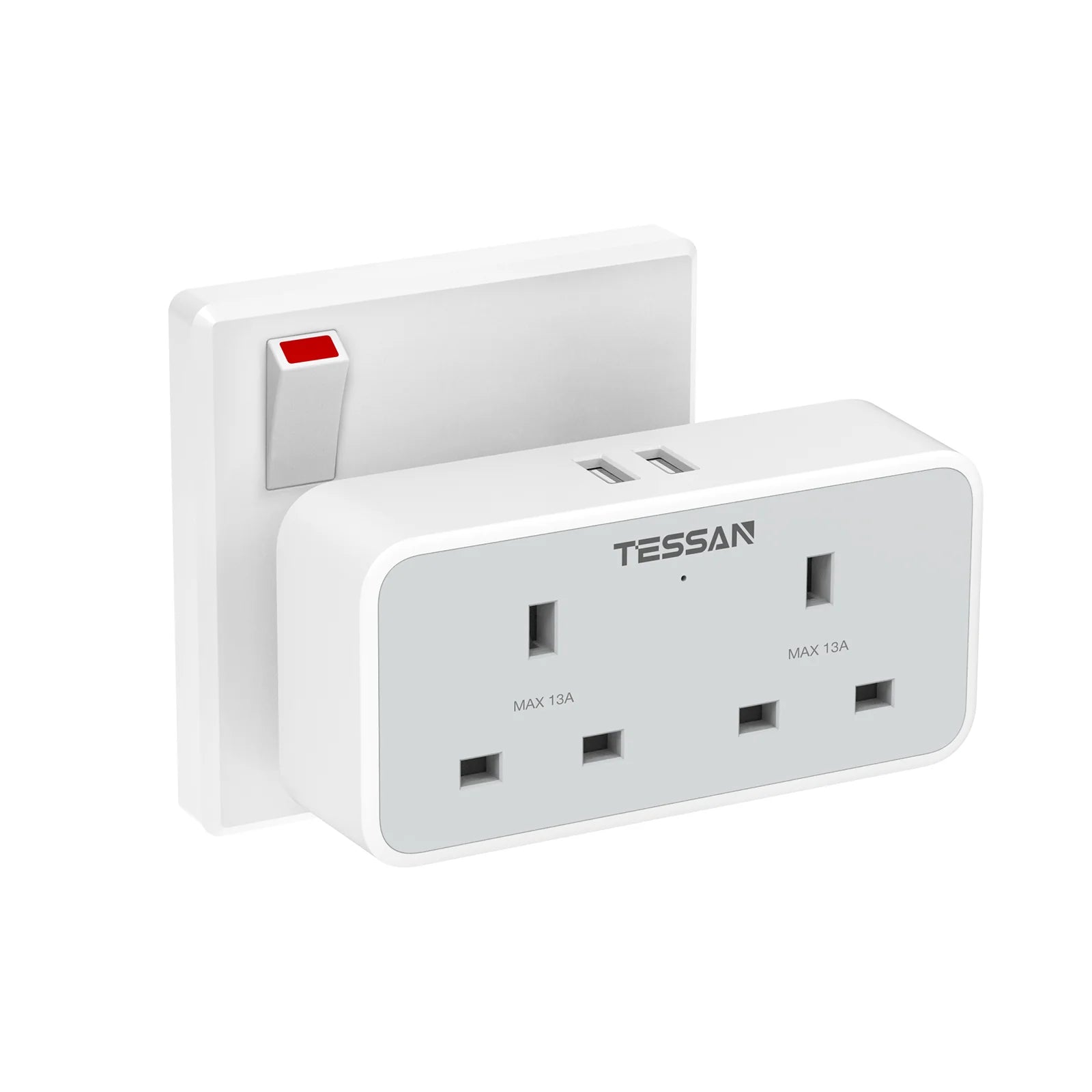 TESSAN 2 Gangs Outlet Wall Socket Multi Plug Extension Wall Adapter 2 USB-A / TS225