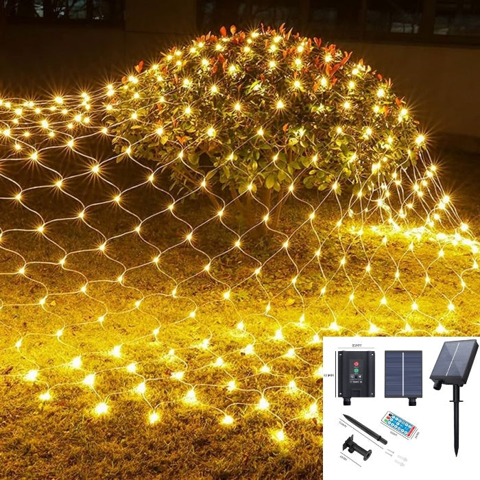 [ STARZ ] Outdoor Solar Powered 3M x 2M Net Fairy Lights , Warm White. Sunlight + USB charge + Remote Control