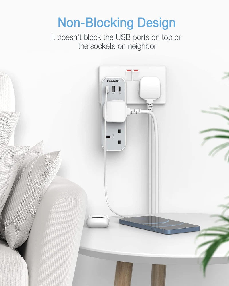 SG Safety Mark - TESSAN Multi Double Plug with 2 USB and 1 C Port