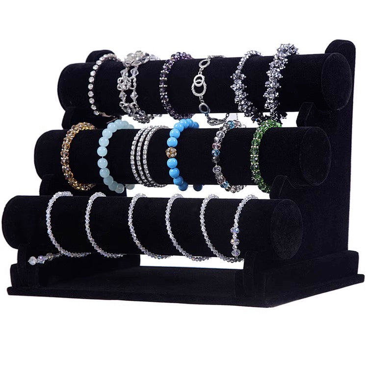 [ STARZ ] 3 Tier Velvet Bangle, Bracelet, Jewelry Stand Holder Tray, Black Velvet