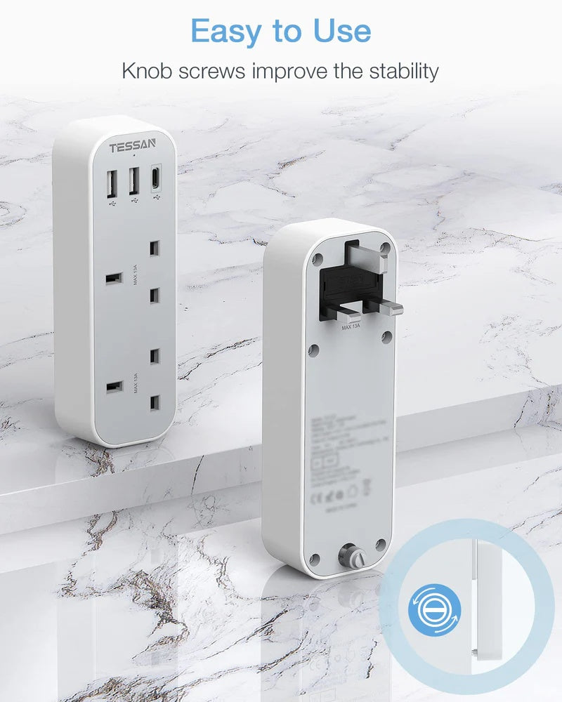 SG Safety Mark - TESSAN Multi Double Plug with 2 USB and 1 C Port