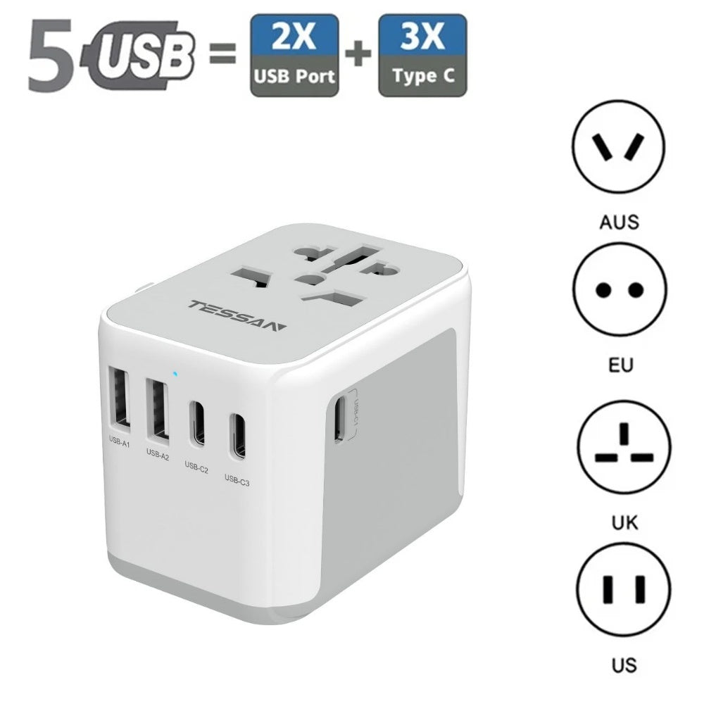 TESSAN Universal Travel Plug 28W, international Power Adapter with 2 USB , 3 USB C Port / 633FV