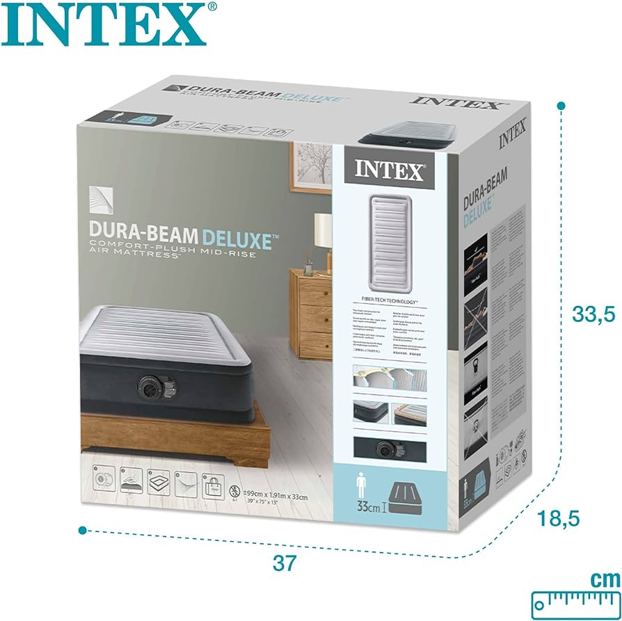 INTEX Fiber Tech Dura Beam Plus Super Single Built In Pump Air Mattress