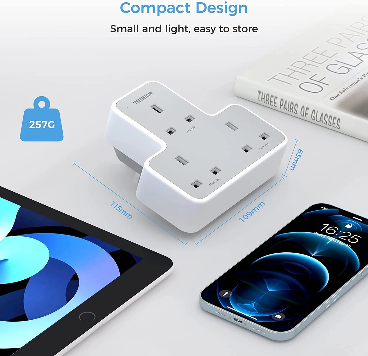 Pre-Order TESSAN 6 in 1 Portable Sockets with 3AC + 3 USB A Ports / TS226