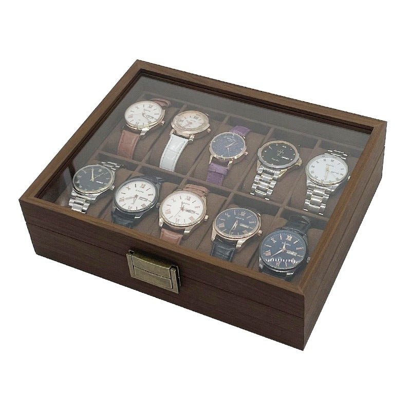10 Slots Dark Brown Wooden Watch Box