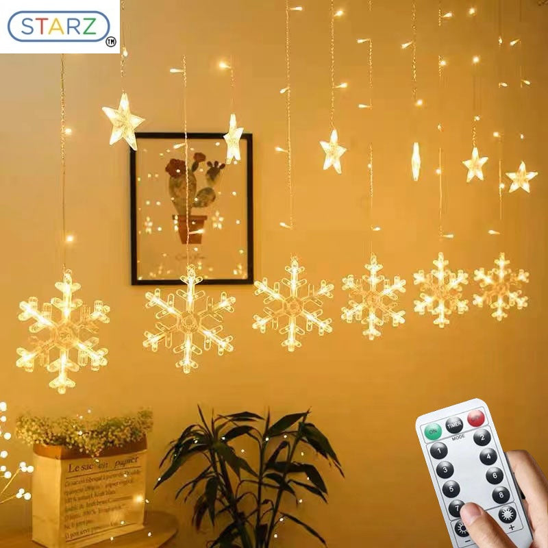 [ STARZ ] USB 3M Width icicle Stars / Snow Flakes Fairy Curtain Lights , Warm