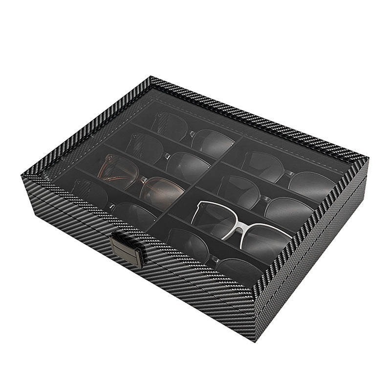 8 Slots Carbon Print Wood Spectacles Storage Display Box