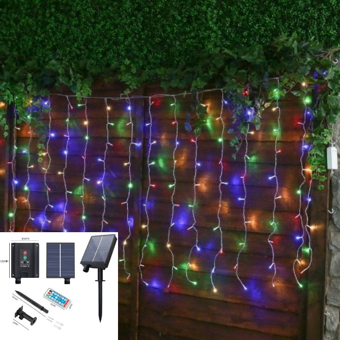 Outdoor Solar Powered 3M x 1M Led Fairy Curtain Lights for Garden , Multi