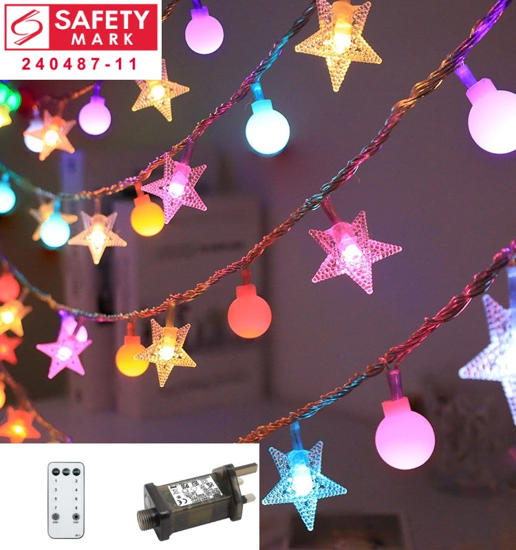 SG Safety Mark - 31V 10 Meters Ball and Stars Led Fairy String Light , Multi