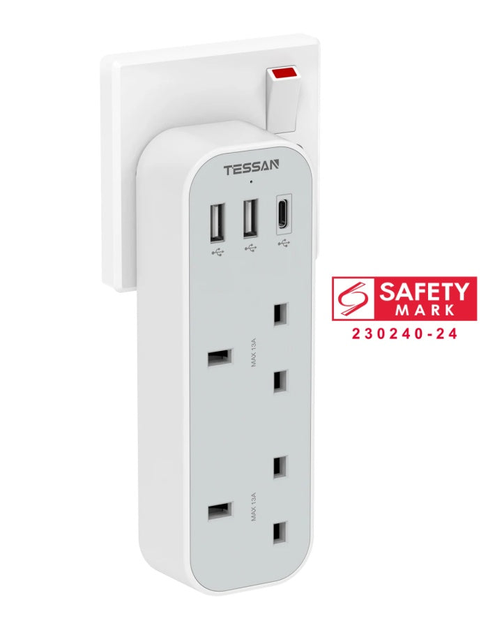 SG Safety Mark - TESSAN Multi Double Plug with 2 USB and 1 C Port