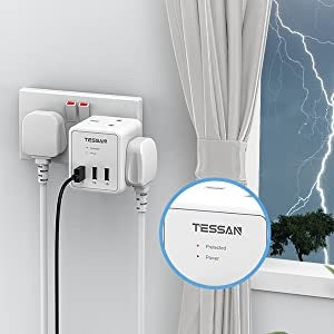 SG Safety Mark TESSAN 5 in 1 Cube Wall Plug Extension 3 AC sockets + 3 USB A Ports / TS224