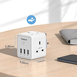 SG Safety Mark TESSAN 5 in 1 Cube Wall Plug Extension 3 AC sockets + 3 USB A Ports / TS224