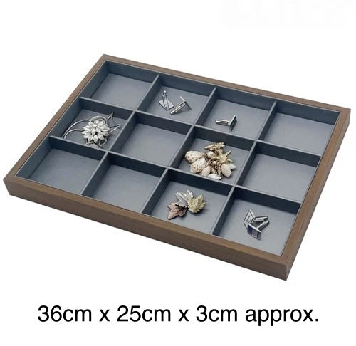 12 Slots Jewelry Display Tray Brushed Grey PU