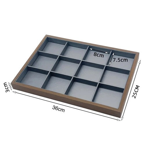 [ STARZ ] 12 Slots Jewelry Display Tray Brushed Grey PU