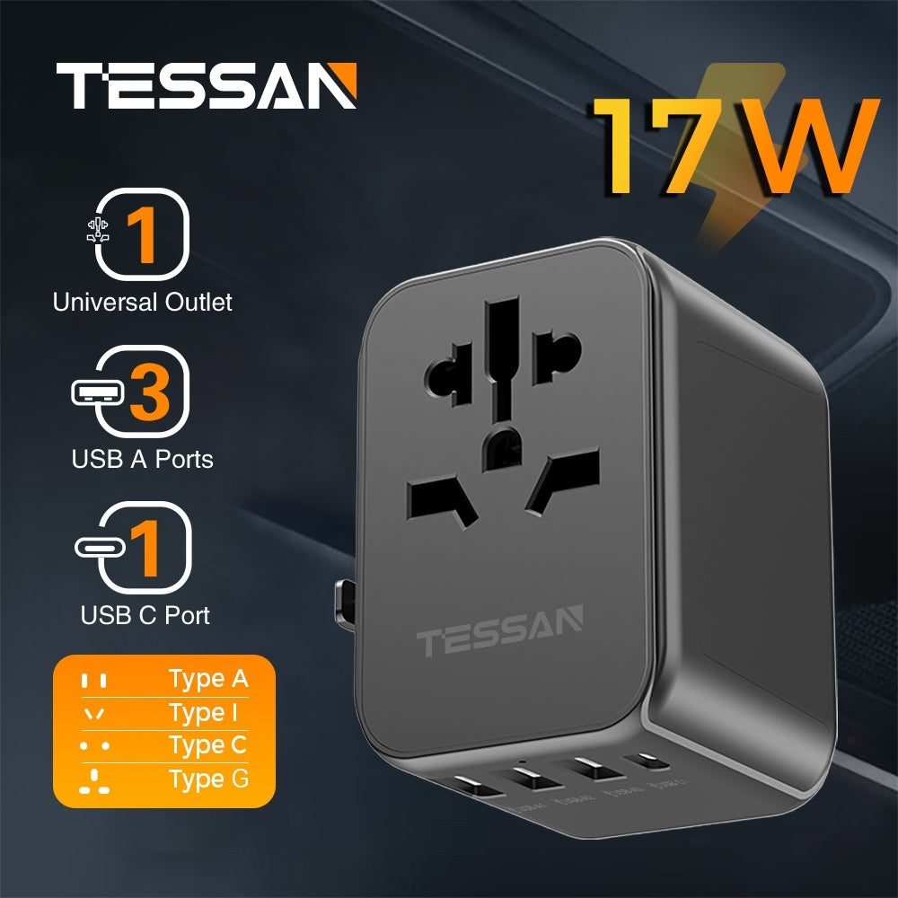 TESSAN Universal Travel Plug 17W, international Power Adapter with 3 USB Port , 1 Type C