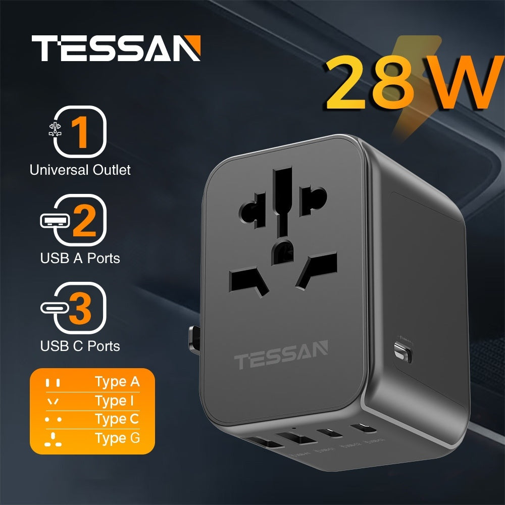 TESSAN Universal Travel Plug 28W, international Power Adapter with 2 USB , 3 USB C Port