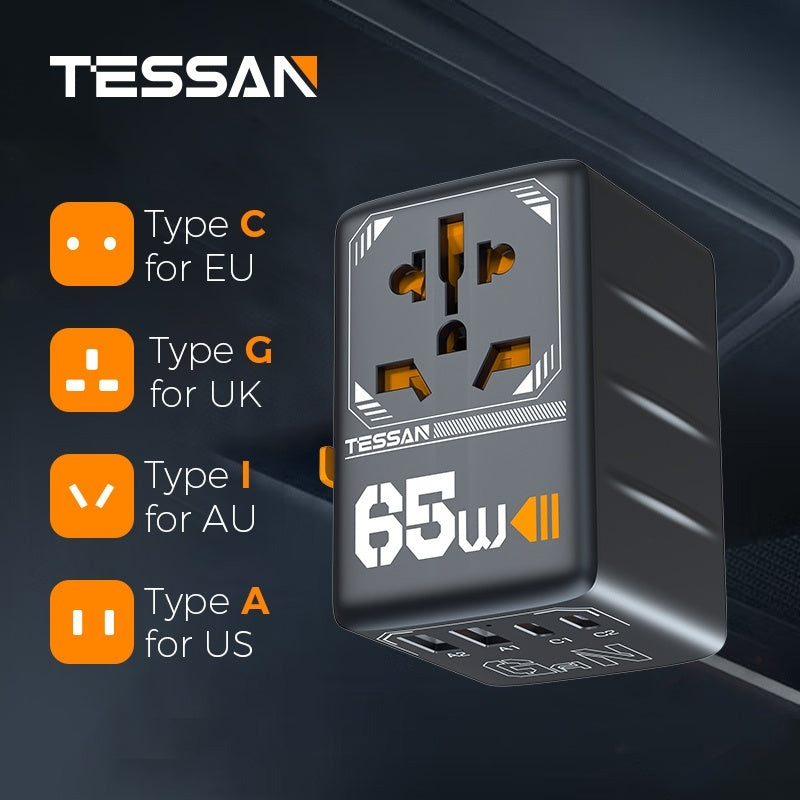 TESSAN International 65W Plug Adaptor with 2 USB C and 2 USB A Charging Ports