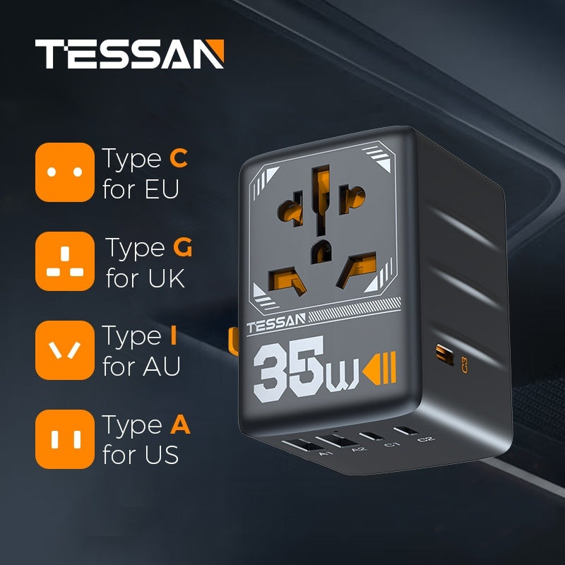 TESSAN International 35W Plug Adaptor with 2 USB C and 3 USB A Charging Ports