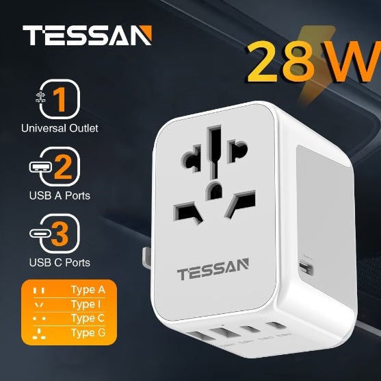 TESSAN Universal Travel Plug 28W, international Power Adapter with 2 USB , 3 USB C Port