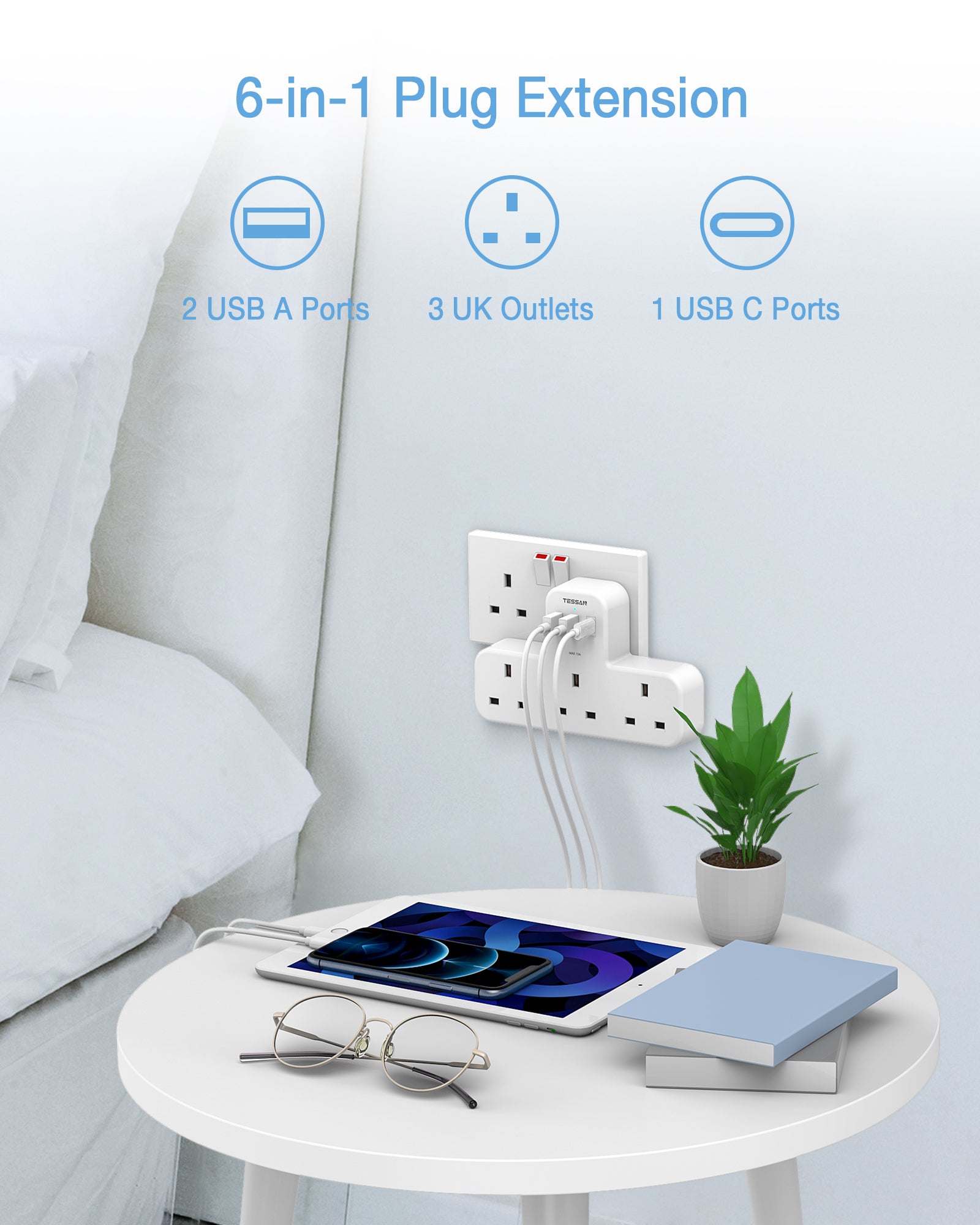 SG Safety Mark - TESSAN 6 in 1 Portable Sockets with USB Ports