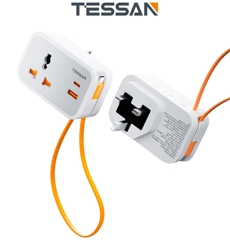 TESSAN Wall Plug Socket Extender with USB-C Cable Universal Gang and 2 USB Port