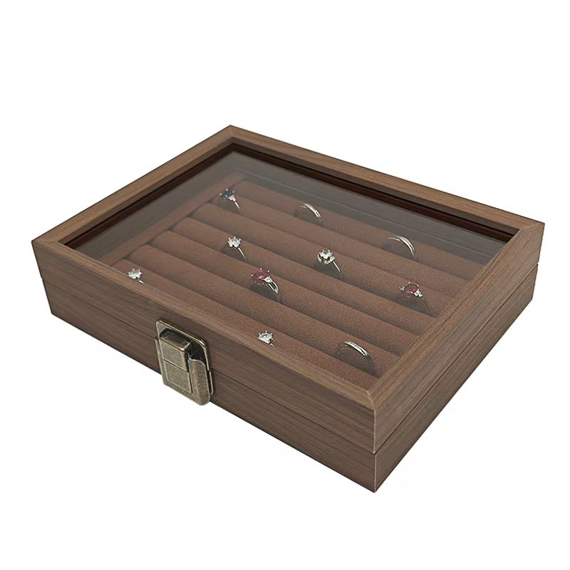 Wooden Ring Small Jewelry Storage Organizer Box inner Brown