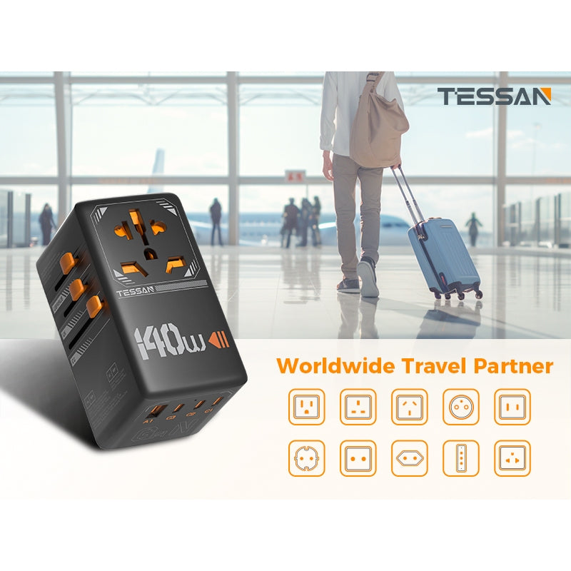 TESSAN International 140W GaN Plug Adaptor with 3 USB C and 1 USB A Charging Ports / WTA05