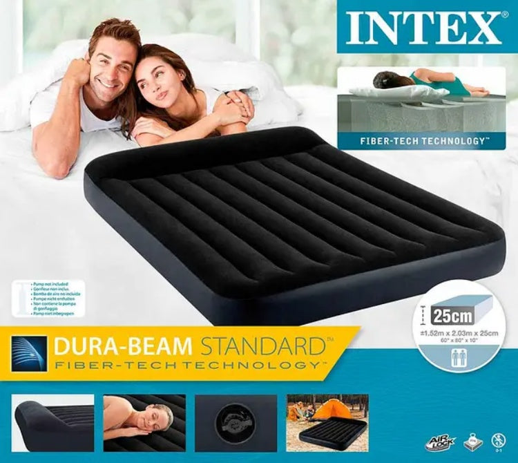 INTEX Fiber Tech Dura Beam Super Queen Black Head Rest Air Bed with Electric Pump (Copy)