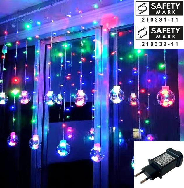 SG Safety Mark - 31V 3.5M Width Wishing Balls Curtain Led Fairy icicle Lights, Multi