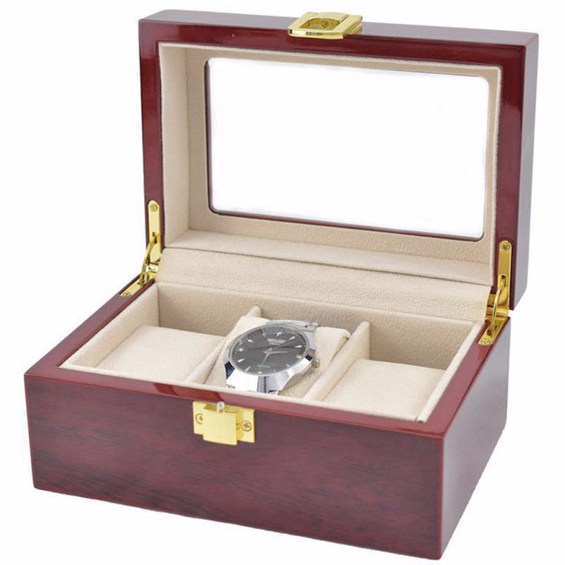 3 Slots Rose Wood Watch Storage Box.