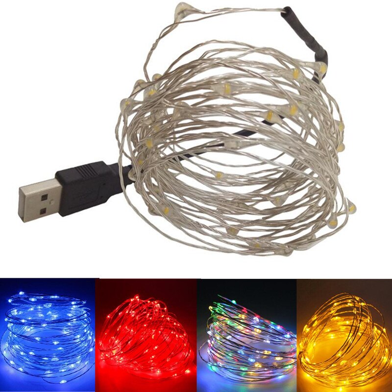 Static Mode - 10 Meters 100 Led USB Silver Wire String Light, Purple