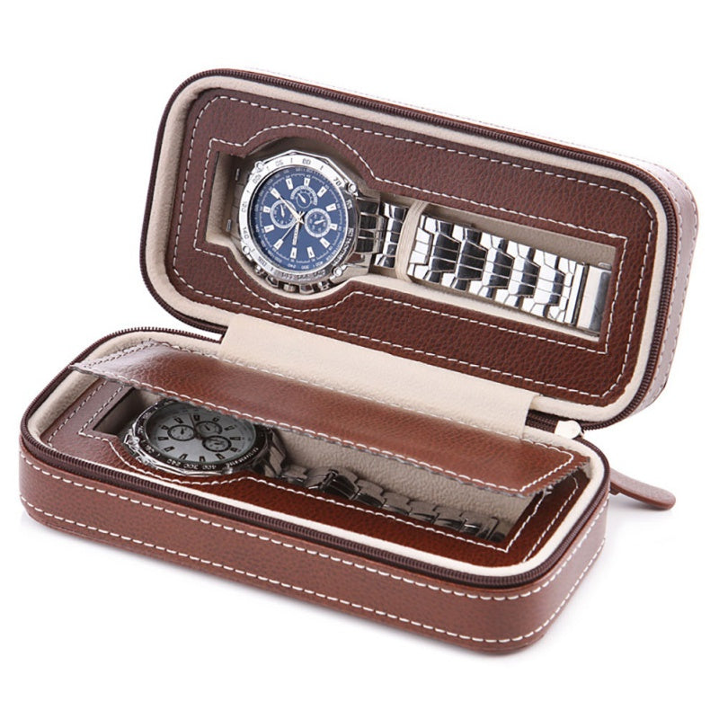 2 Slots Travel Watch Case Brown