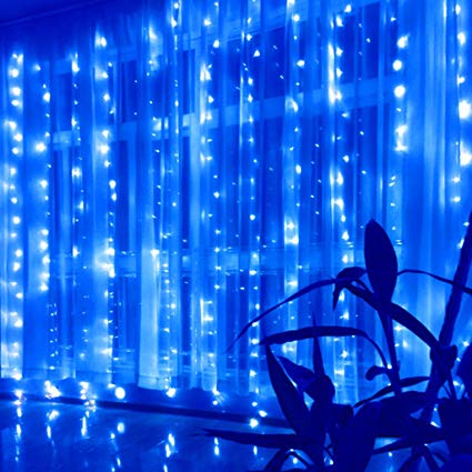 8 Modes - 3 Meter x 2 Meter 240 Led Curtain Light Power Point , Blue.