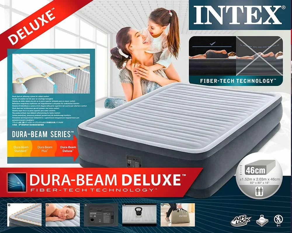 INTEX Fiber Tech Dura Beam Super Queen Built in Pump Elevated Premium Air Bed