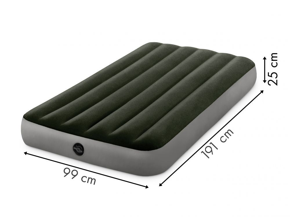 INTEX Fiber Tech Dura Beam Super Single Army Green Air Bed with Electric Pump