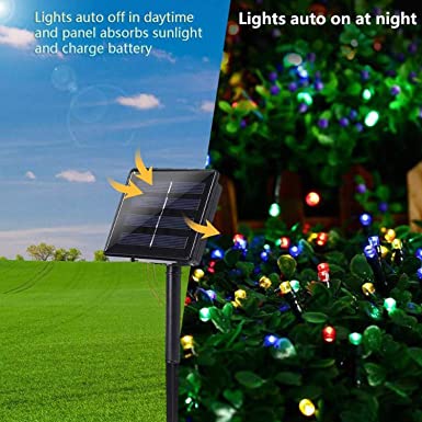 Outdoor Solar Powered 12 Meters 100 Led String Fairy Light , Multi