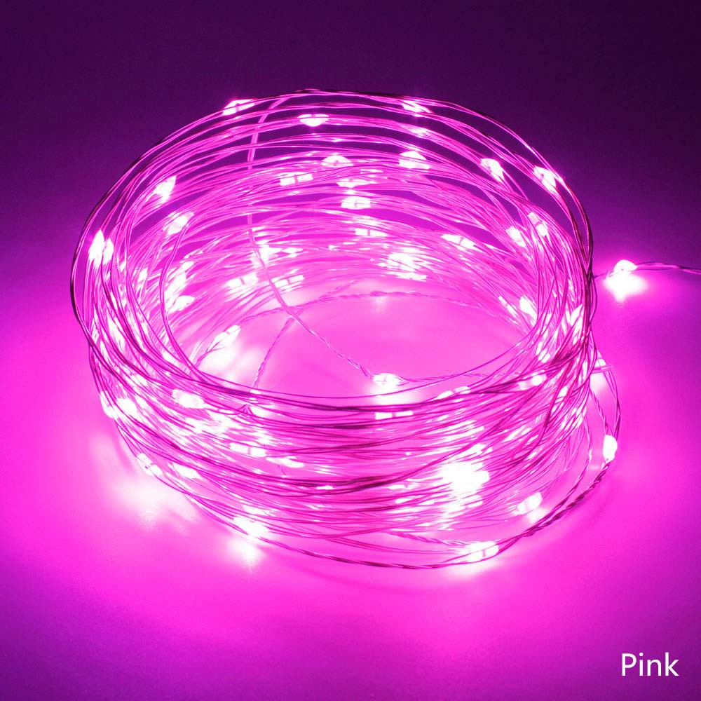 Static Mode - 20 Meters 200 Led USB Silver Wire String Light, Pink