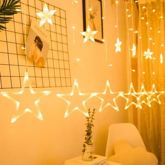 stars fairy lights warm curtain 