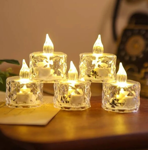 24 Piece Transparent Crystal Battery Operated Candle Tea Lights , 5 cm