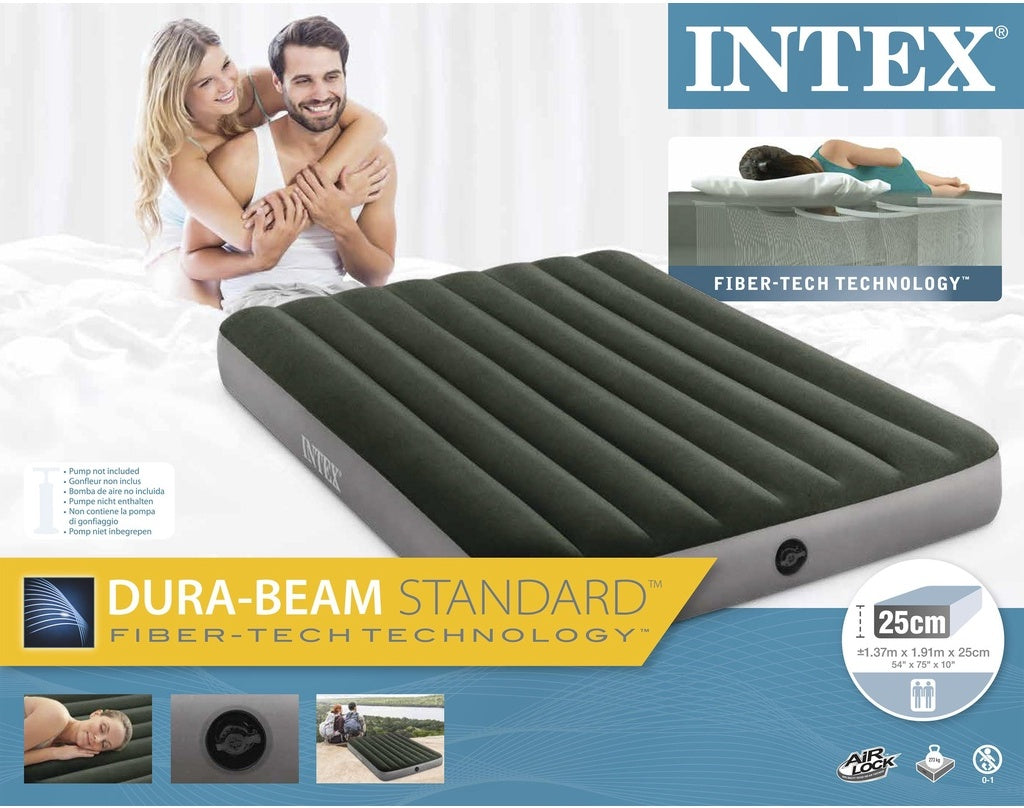 INTEX Fiber Tech Dura Beam Queen Size ARMY GREEN Inflatable Air Bed with Electric Pump