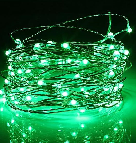 Static Mode - 10 Meters 100 Led USB Silver Wire String Light, Green